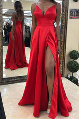 Split-Front Empire Long Red Prom Dress,Evening Dresses for Weddings