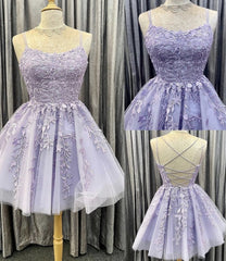 Lavender Lace Short A line Homecoming Dress Fancy Cocktail Dresses