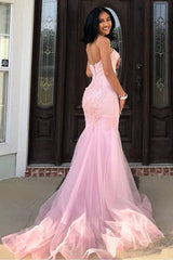 Sweetheart Mermaid Tulle Pink Long Prom Dress,Designers Evening Gowns