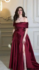 Burgundy Dresses for Party Events, Unique Split Prom Dress
