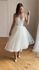 Midi Dress White Wedding Dresses,A Line Dinner Dress Evening Short