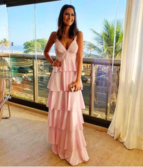 Gorgeous V Neck Light Pink Long Prom Dress,Formal Evening Dresses