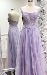 Strapless Lavender A-line Long Formal Dress Trendy Prom Dresses