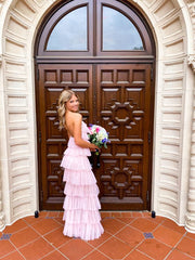 A-line Light Pink Long Prom Dress,Unique Back Open Tulle Special Occasion Dresses
