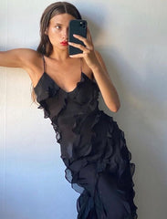 Black Long Party Dress,Mermaid V Neck Prom Dresses