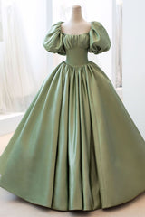 Sage Green Ball Gown Short Bell Sleeves Prom Dress Long
