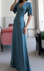 Charming V Neck Evening Dresses Classy Prom Dress with Sleeve