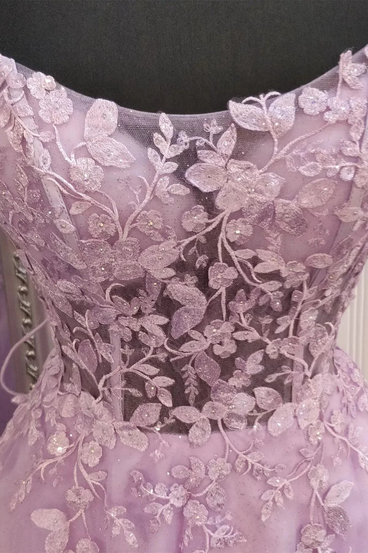 A Line Lavender Lace Long Prom Dress, Lilac Lace Formal Dress, Lavender Evening Dress