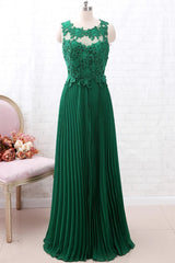 A Line Round Neck Green Lace Long Prom Dress Bridesmaid Dress, Open Back Lace Green Formal Dress, Green Lace Evening Dress