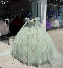 Sage Green Tulle Quinceanera Dress,Pretty Ball Gown Sweet 16 Dresses