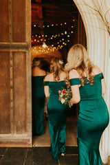 Off the Shoulder Emerald Green Bridesmaid Dresses Long