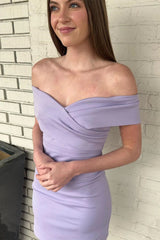 Lilac Off Shoulder Bodycon Homecoming Dresses Short