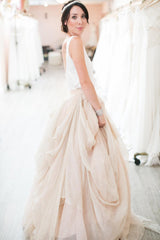 Modern Trendy Loose Casual Crop Top Two Piece Long Wedding Dress