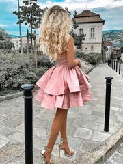 One Shoulder Short Pink Prom Dresses, Short Pink One Shoulder Formal Homecoming Dresses