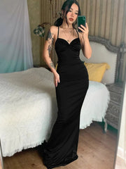 Elegant Black Mermaid Formal Black Girls Slay Satin Evening Long Prom Dresses