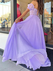 Short Sleeves Lavender Chiffon Prom Dresses,Gala Dresses Elegant