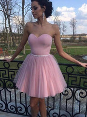 Strapless Short Pink Prom Dresses, Short Pink Graduation Homecoming Dresses