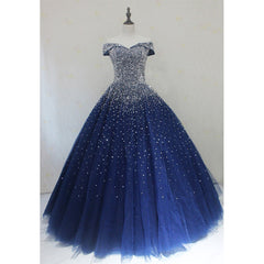 Sparkle Navy Blue Off Shoulder Ball Party Dress,Red Black Beaded Prom Dresses