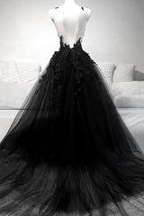 V Neck Black Lace Prom Dresses,Vintage Long Formal Graduation Dress
