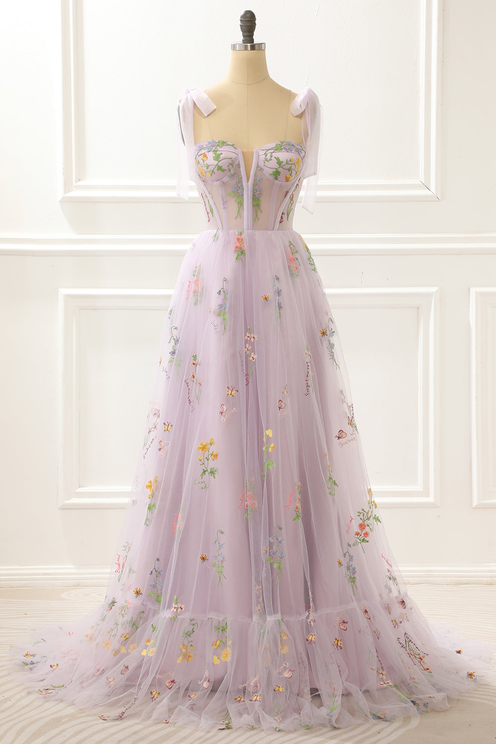 A Line Lavender Princess Prom Dress With Embroidery