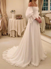 Elegant Chiffon Beach Wedding Dresses with 3/4 Sleeves