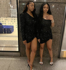 18th Birthday Outfit Dress For Black Girls,Short Homecoming Dresses,One Sleeve Black Sequins Party Dress