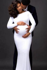 Maternity White Long Dress Baby Shower Shoot,Prom Dresses