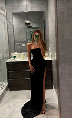 Long Prom Dresses with Slit,Open Backs Evening Gown