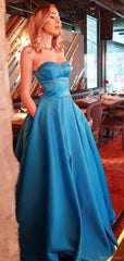 Ocean Blue Sexy Strapless Sweetheart Tight Top A-line Long Prom Dress