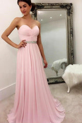 Sweetheart Chiffon Pink Formal Party Dress with Rhinestones Belt,Evening Dresses