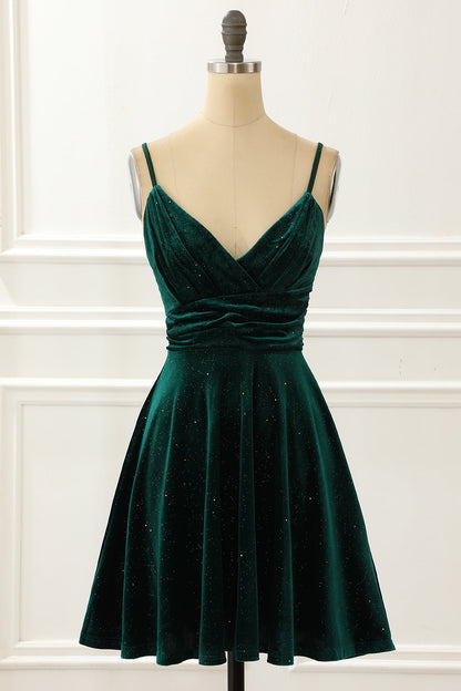 Velvet Green Holiday Party Dress